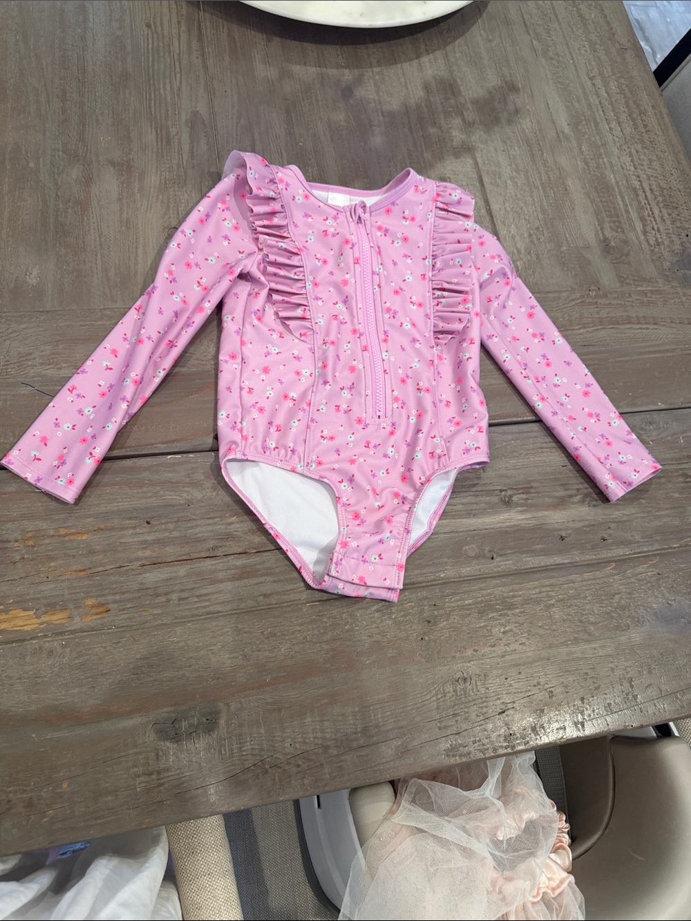 Cat & Jack Pink Floral Long-Sleeve One-Piece Swimsuit